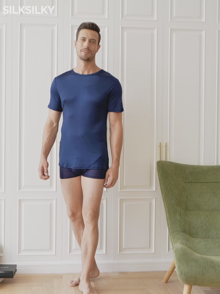 SilkSilky-NL Zijde Gebreid Ronde Hals Heren T-Shirt video 001