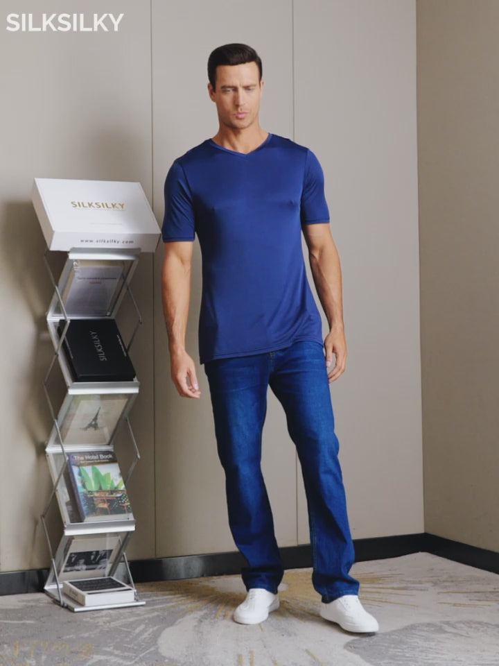 SilkSilky-NL Zijde Gebreid Mens T-Shirt video 001