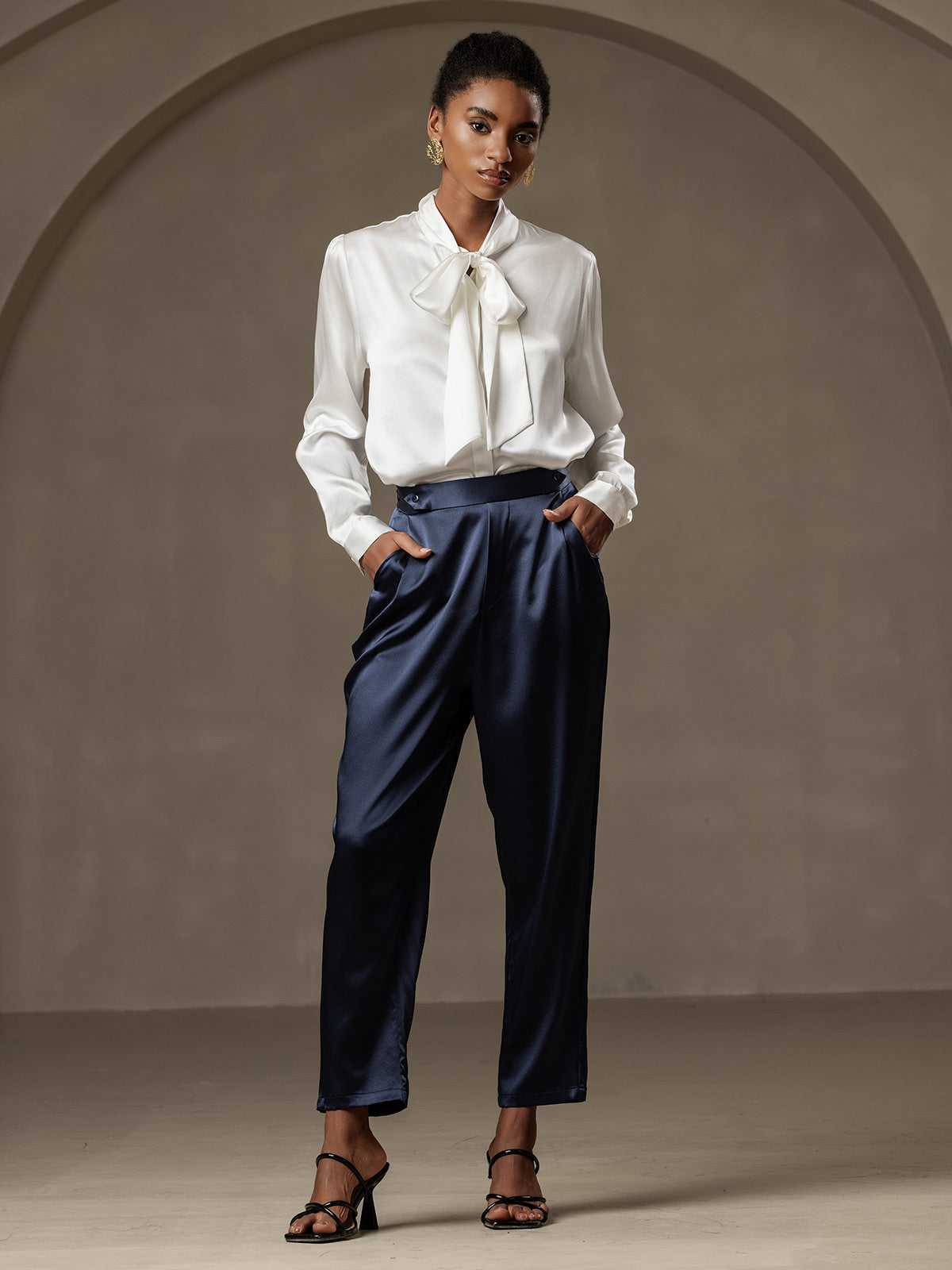 [Donkerblauw] SilkSilky-NL 19Momme Zijde Womens Pants 001