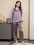 SilkSilky-NL Lange Mouw Revers Dames Pyjama Set PaarsGrijs 001