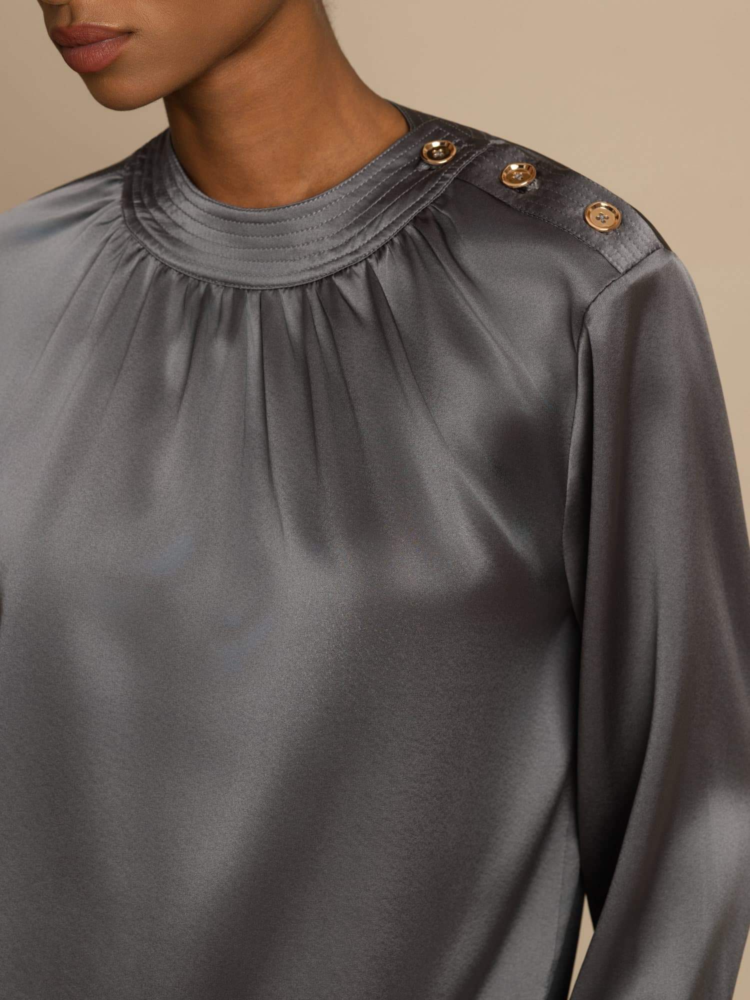 [Donkergrijs] SilkSilky-NL 19Momme Lange Mouw Ronde Hals Blouse 006
