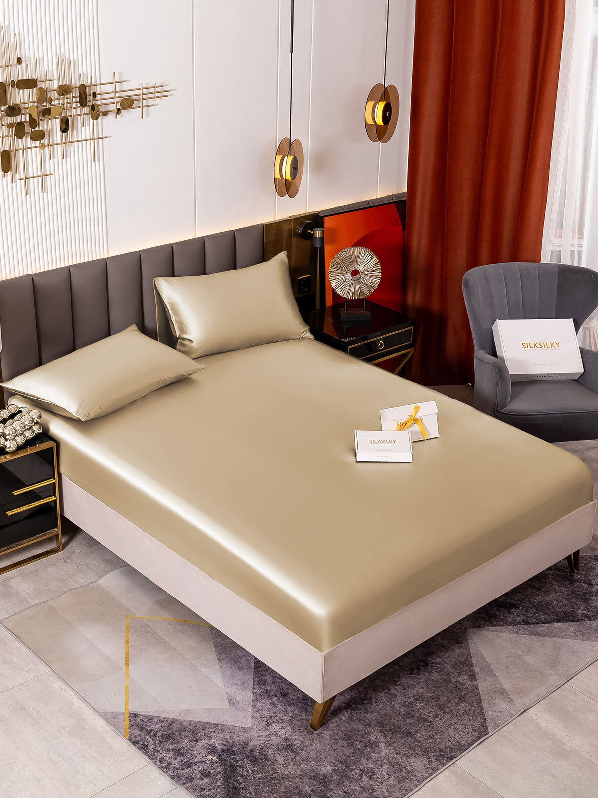 [Beige] SilkSilky-NL 19Momme Bedding Set 001