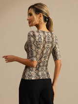 [Slangenhuid] SilkSilky-NL Halve Mouw Diepe Ronde Hals Dames T-Shirt 002