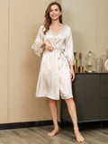 SilkSilky-NL 3/4 Mouw Nightgown&Robe Set Ivoor 006