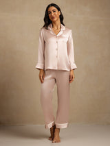 [Roze] SilkSilky-NL Lange Mouw Notchkraag Dames Pyjama Set 007