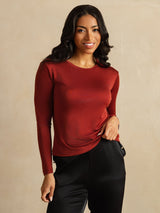 [Gebakken Baksteen] SilkSilky-NL Lange Mouw Crew Hals Dames T-Shirt 003