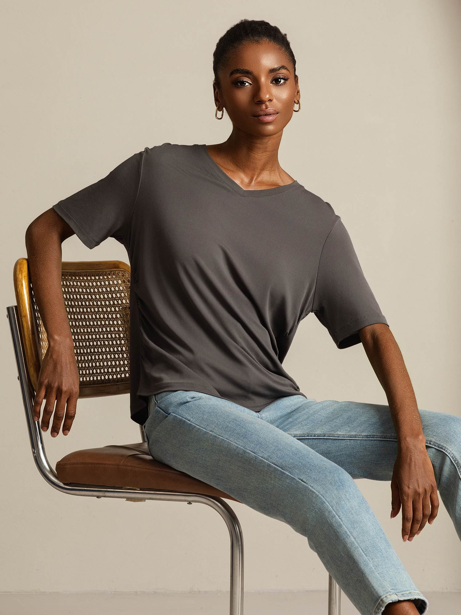 [Grijs] SilkSilky-NL Zijde Womens T-Shirt 007