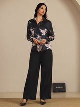 [Zwart] SilkSilky-NL Long Sleeve Lapel Collar Dames Blouse 008