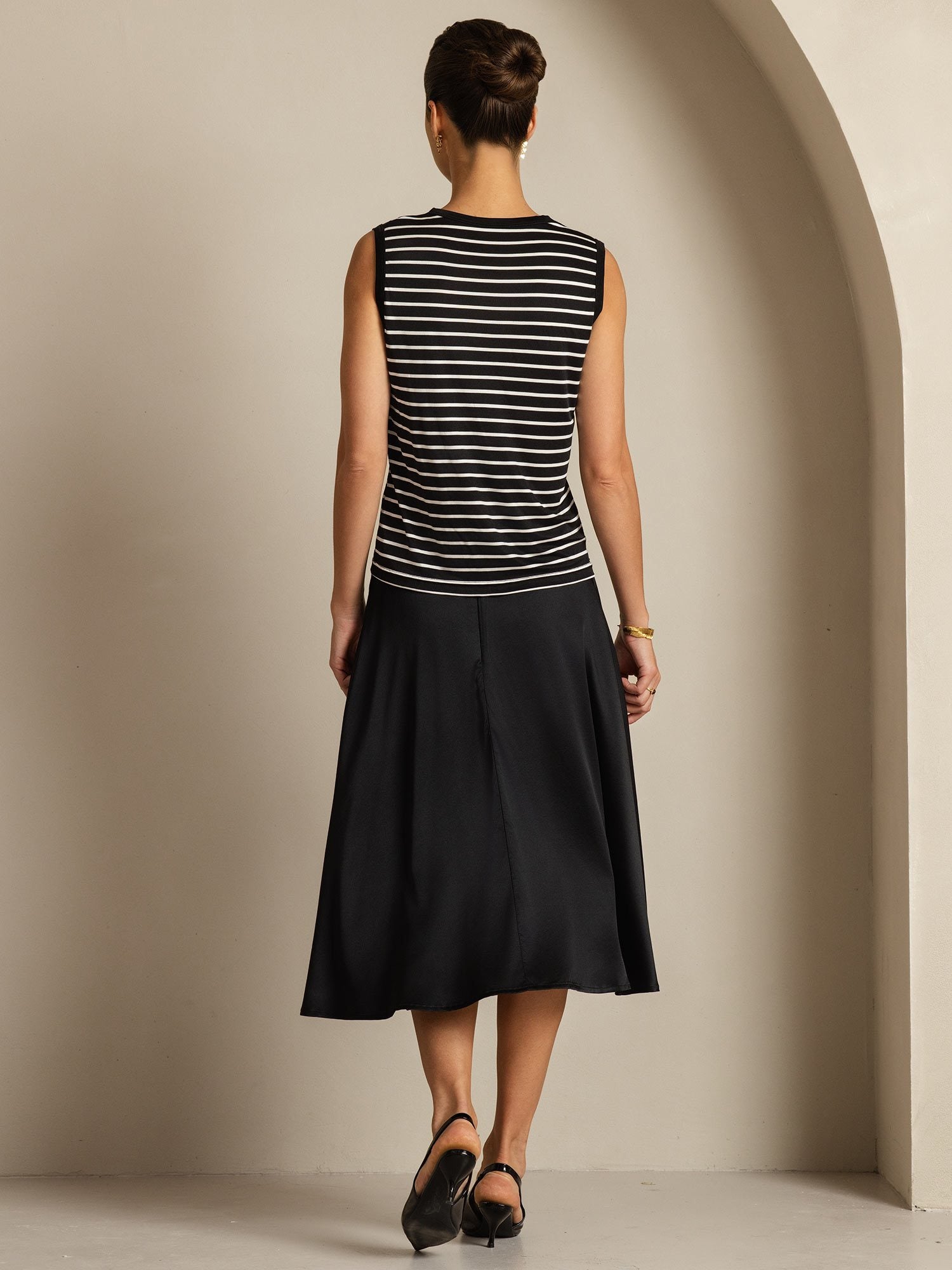 [ZwarteStreep] SilkSilky-NL Zijde Ronde Hals Cami-Top 002
