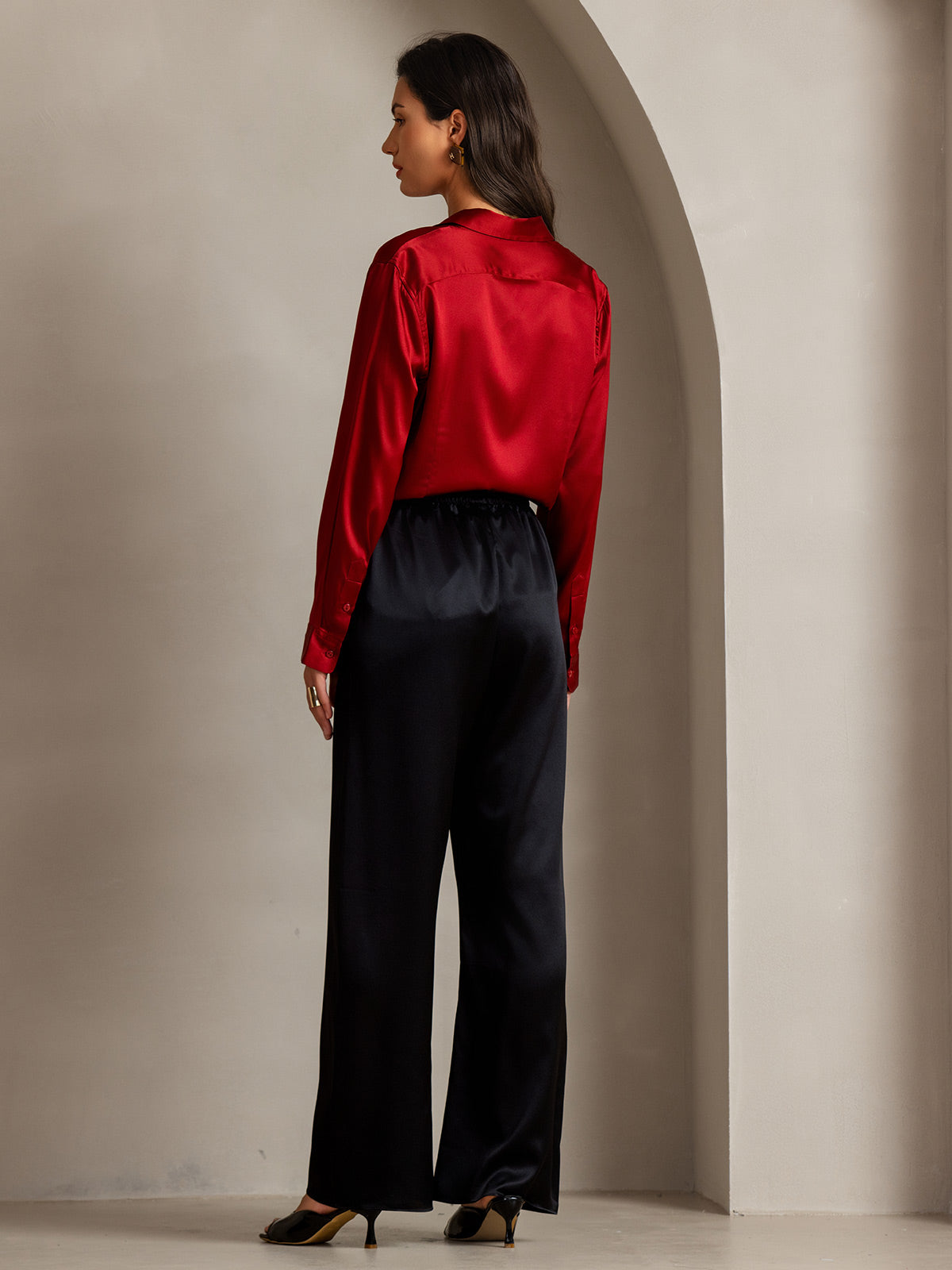 [Rode] SilkSilky-NL Zijde Lange Mouw Kraag Dames Blouse 002