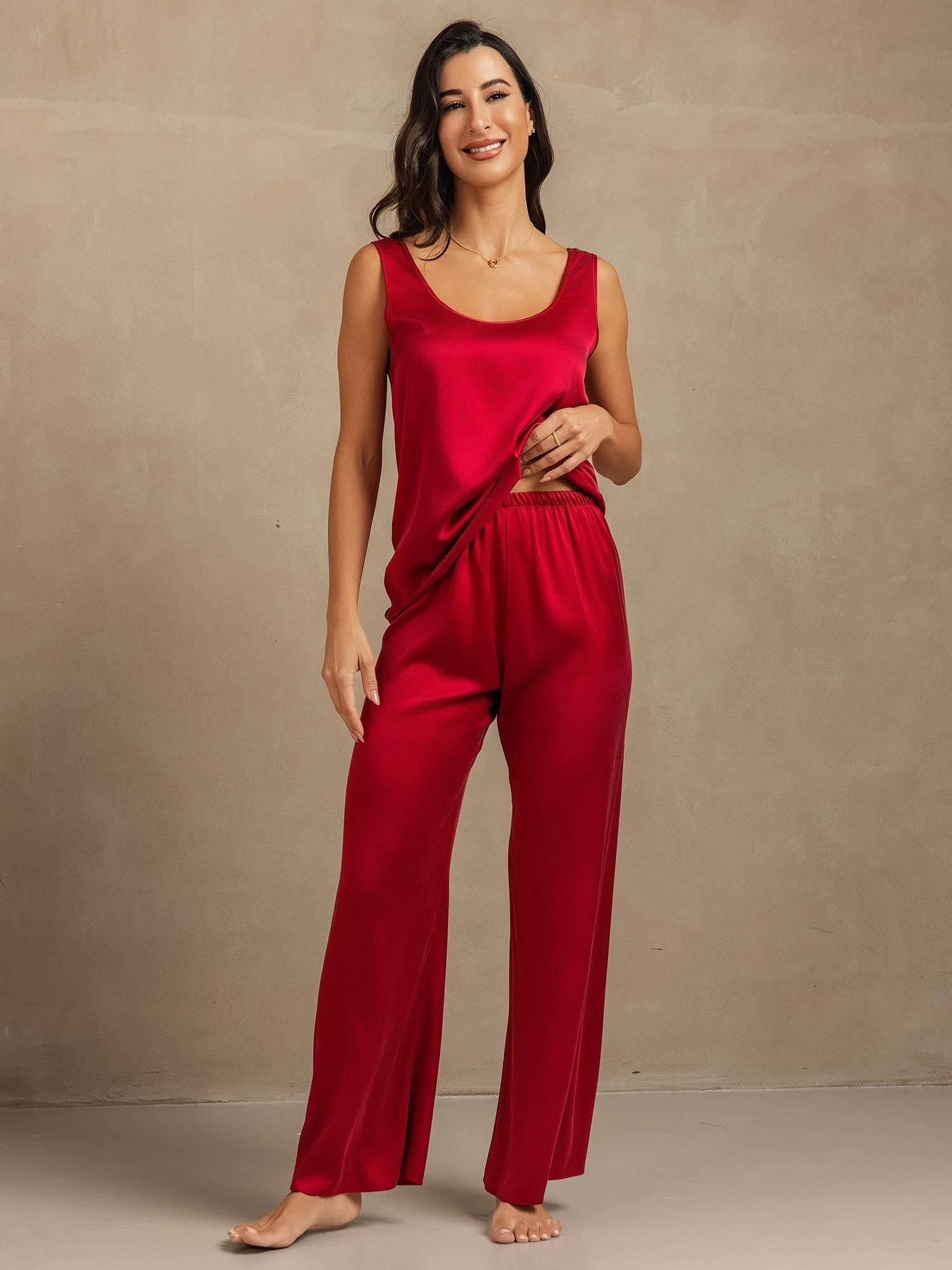 [Wijn] SilkSilky-NL 19Momme Zijde Womens Pajamas 004,