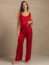 [Wijn] SilkSilky-NL 19Momme Mouwloos Diepe Ronde Hals Dames Pyjama Set 004