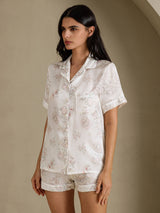 [Crèmebloemen] SilkSilky-NL Short Sleeve Notch Collar Dames Pyjama Set 003