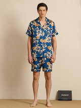 [Navy Draak] SilkSilky-NL Short Sleeve Notch Collar Heren Pyjama Set 003