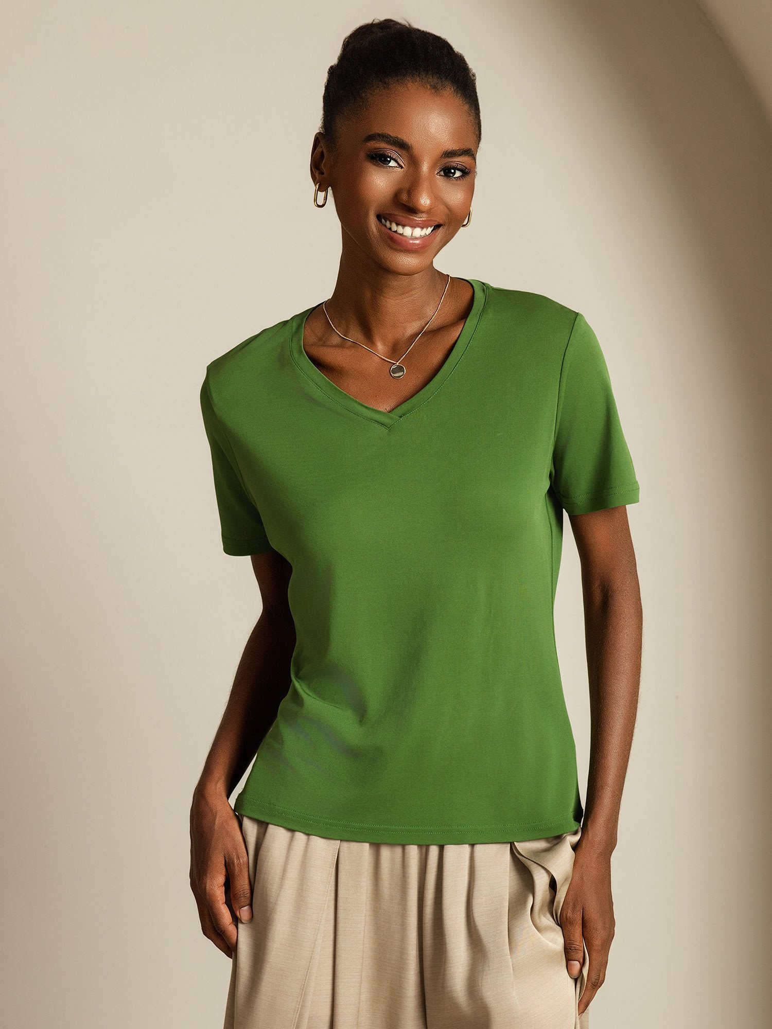 [Groen] SilkSilky-NL Zijde Womens T-Shirt 003
