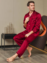 [Rode] SilkSilky-NL Lange Mouw Notchkraag Heren Pyjama Set 006