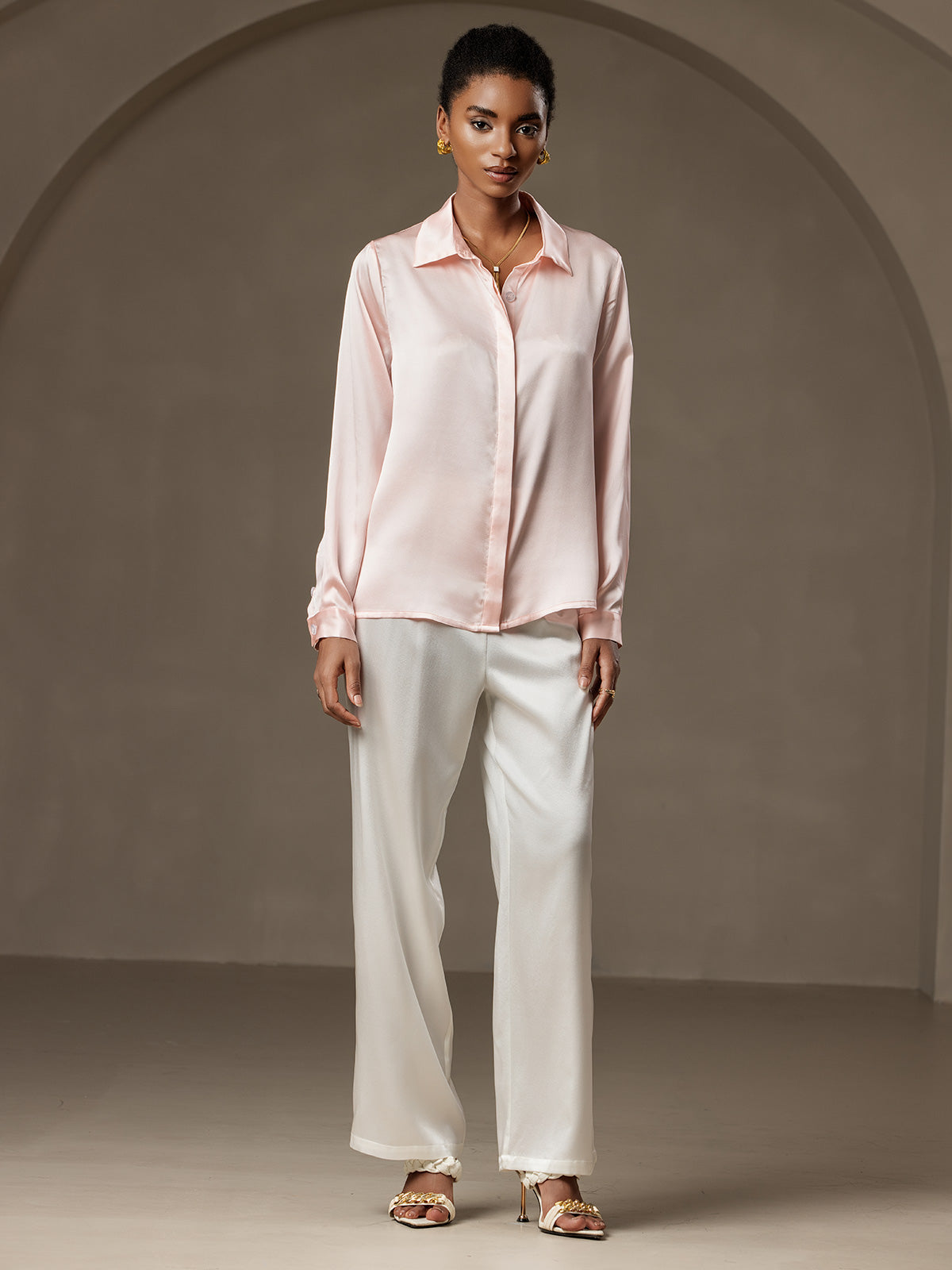 [Roze] SilkSilky-NL 19Momme Zijde Lapel Collar Dames Blouse 007