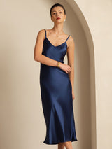 [Donkerblauw] SilkSilky-NL Spaghetti Strap V Neck Jurk 006