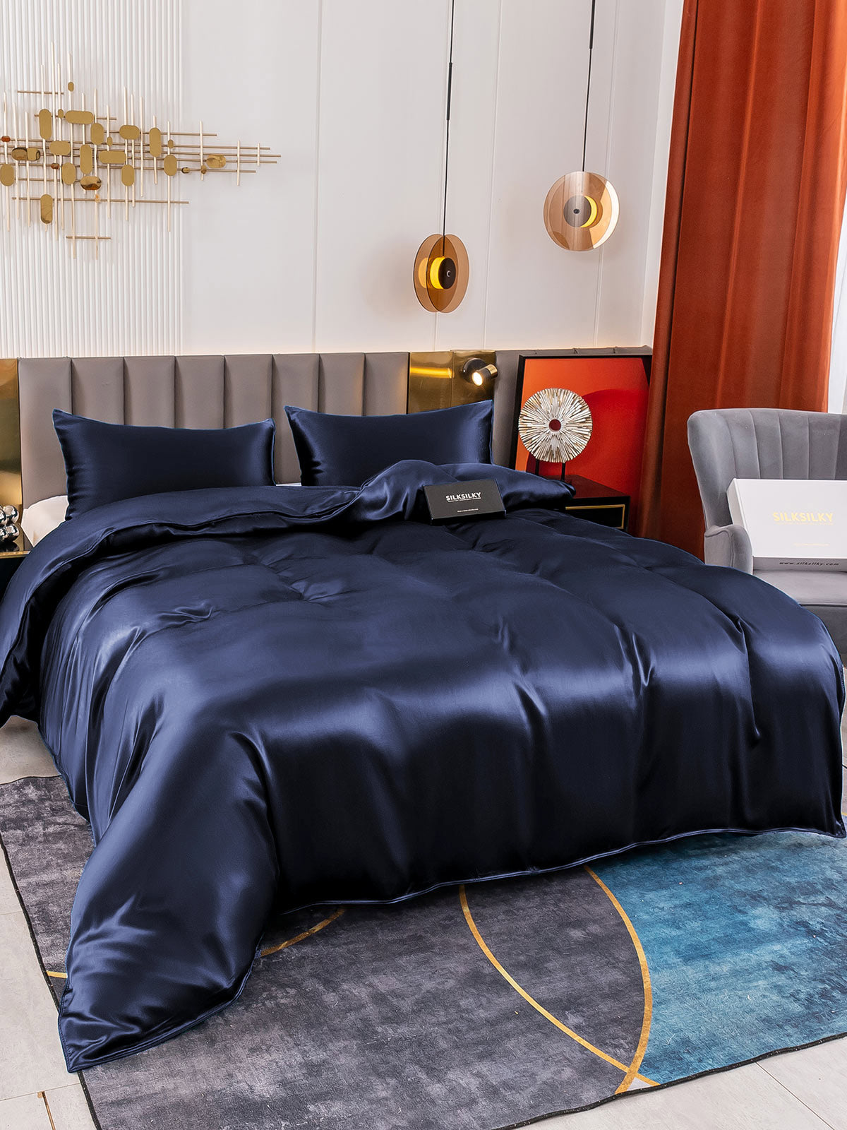 [Donkerblauw] SilkSilky-NL 19Momme Bedding Set 004
