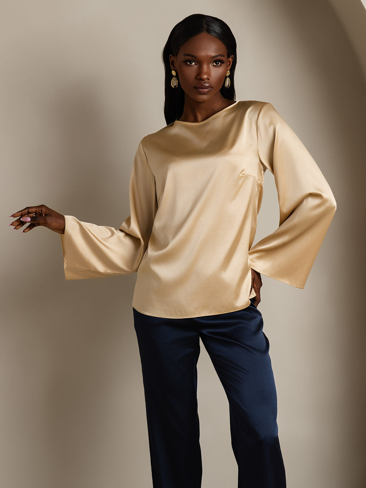 [Champagne] SilkSilky-NL 19Momme Zijde Ronde Hals Dames T-Shirt 001