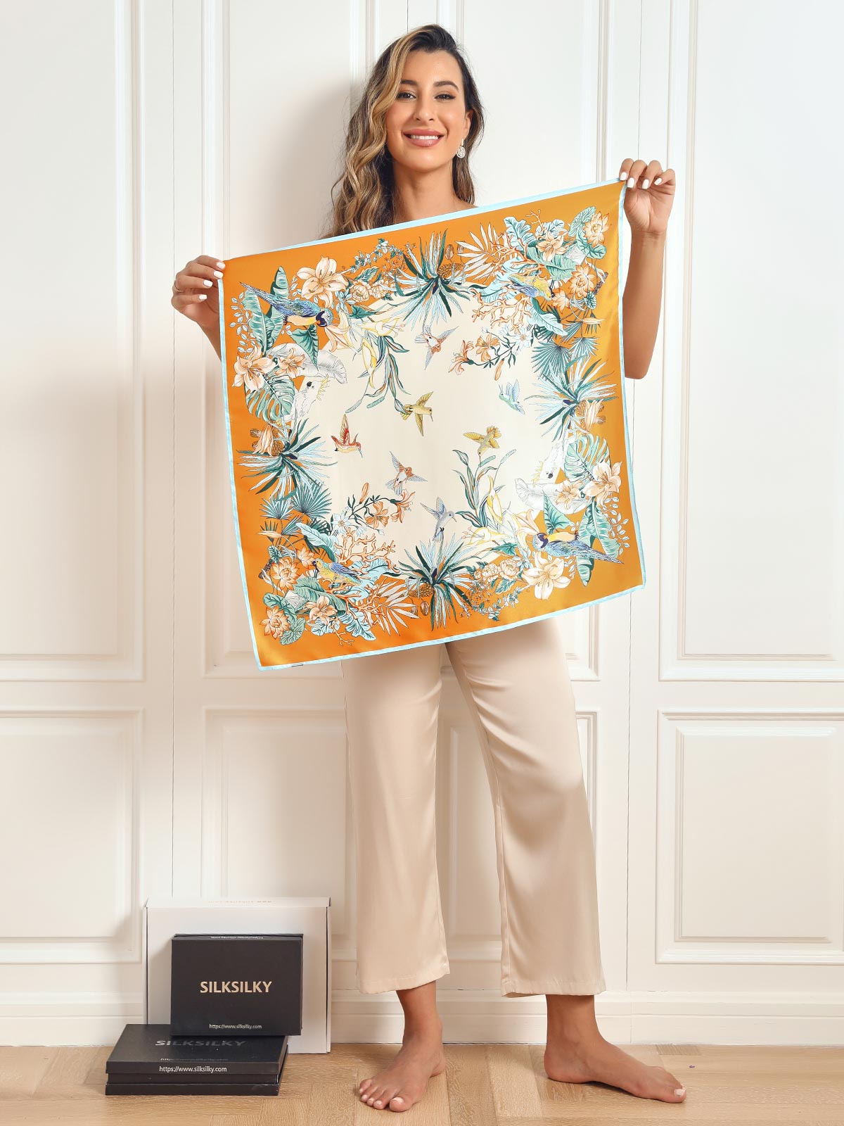 SilkSilky NL Pure Silk Scarf Oranje 001