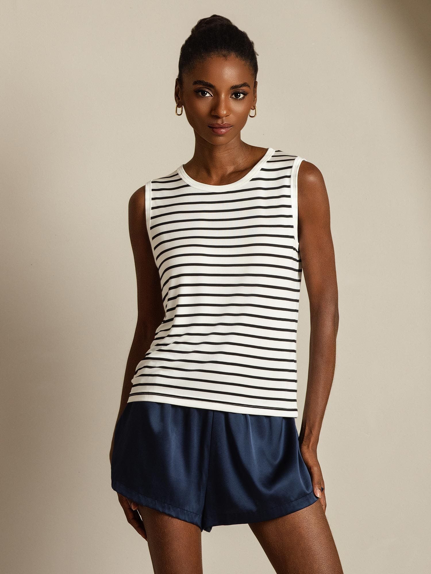 [WitteStreep] SilkSilky-NL Zijde Ronde Hals Cami-Top 008