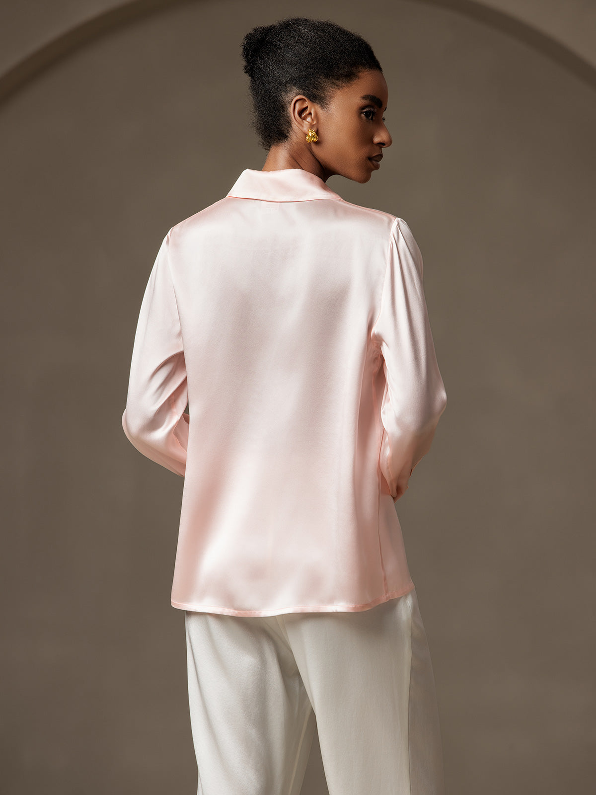 [Roze] SilkSilky-NL 19Momme Zijde Lapel Collar Dames Blouse 002