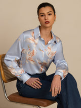 [Lichtblauw] SilkSilky-NL Long Sleeve Lapel Collar Dames Blouse 001