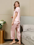 SilkSilky NL Pure Silk Korte Mouw Revers Dames Pyjama Set Roze 002