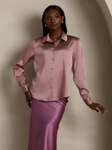 [Bleek Mauve] SilkSilky-NL Long Sleeve Lapel Collar Dames Blouse 004