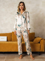 [Tropisch Regenwoud] SilkSilky-NL Long Sleeve Lapel Collar Dames Pyjama Set 005