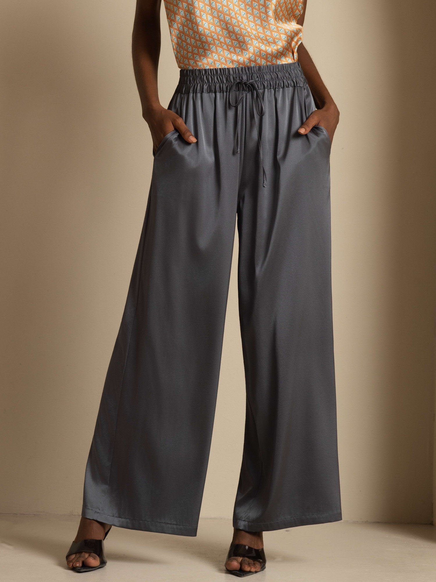 [Donkergrijs] SilkSilky-NL 19Momme Womens Pants 001