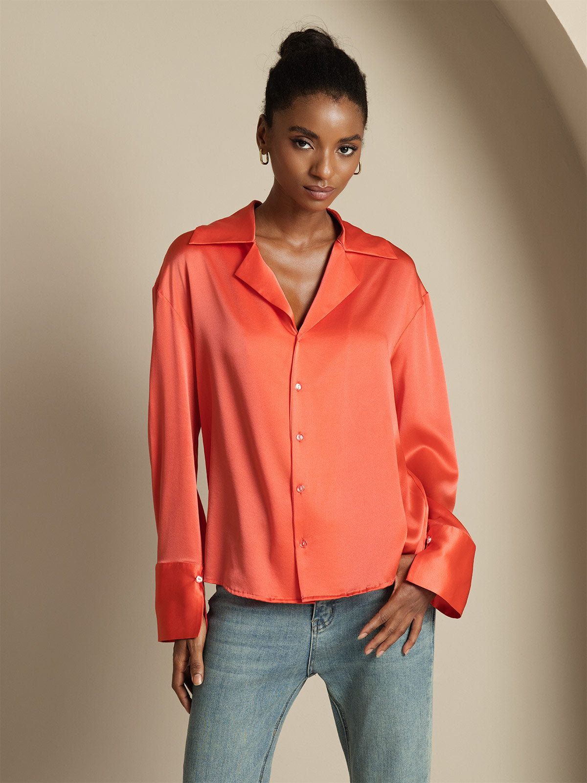 [Keizerlijk Rood] SilkSilky-NL 19Momme Zijde Womens Shirt 005