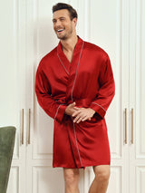 [Wijn] SilkSilky-NL Pure Silk 3/4 Mouw Mens Robe 001