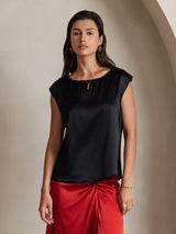 [Zwart] SilkSilky-NL Cap Sleeve Round Neck Dames T-Shirt 001