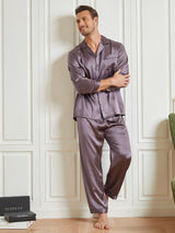 [Paars Grijs] SilkSilky-NL Lange Mouw Notchkraag Heren Pyjama Set 001