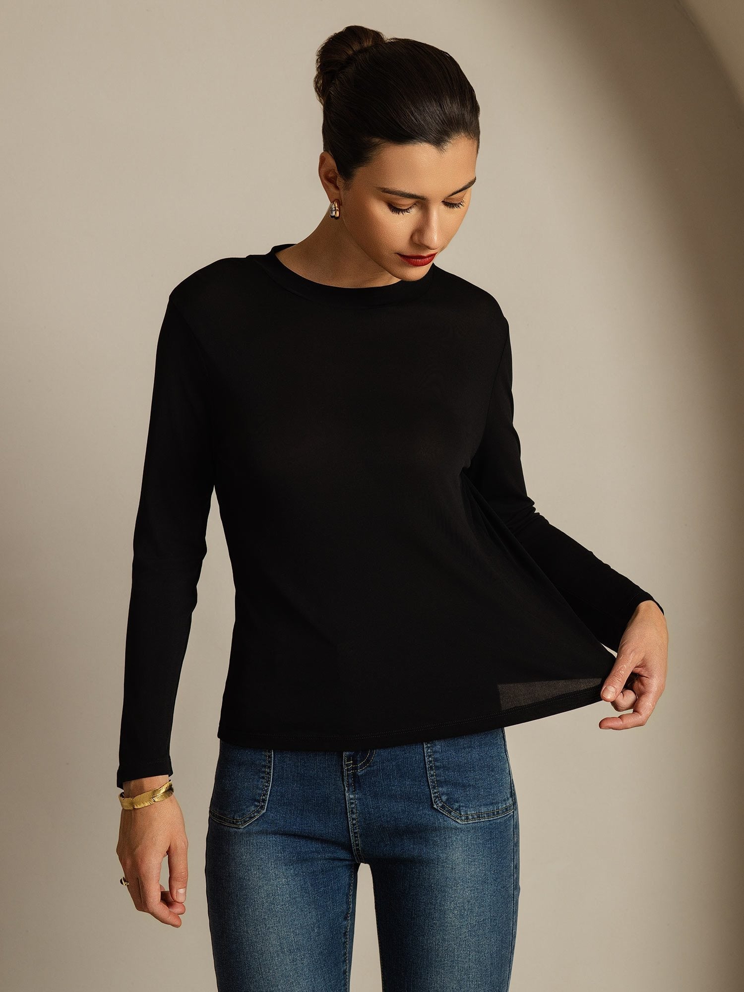 [Zwart] SilkSilky-NL Zijde Womens T-Shirt 003