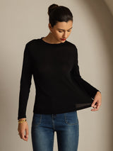 [Zwart] SilkSilky-NL Lange Mouw Crew Hals Dames T-Shirt 003