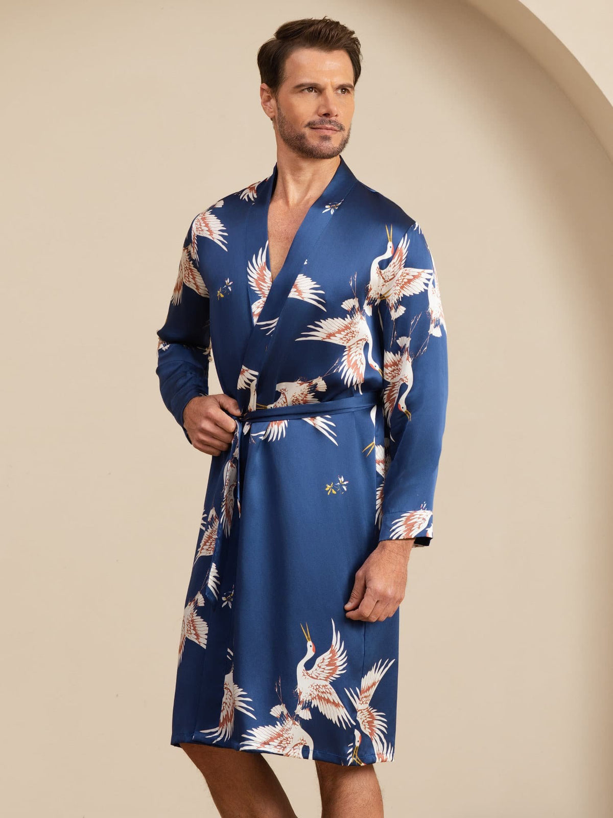 [Donkerblauw] SilkSilky-NL 19Momme Mens Robe 001