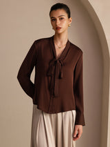 [Pure Chocolade] SilkSilky-NL Long Sleeve Tie Neck Blouse 003
