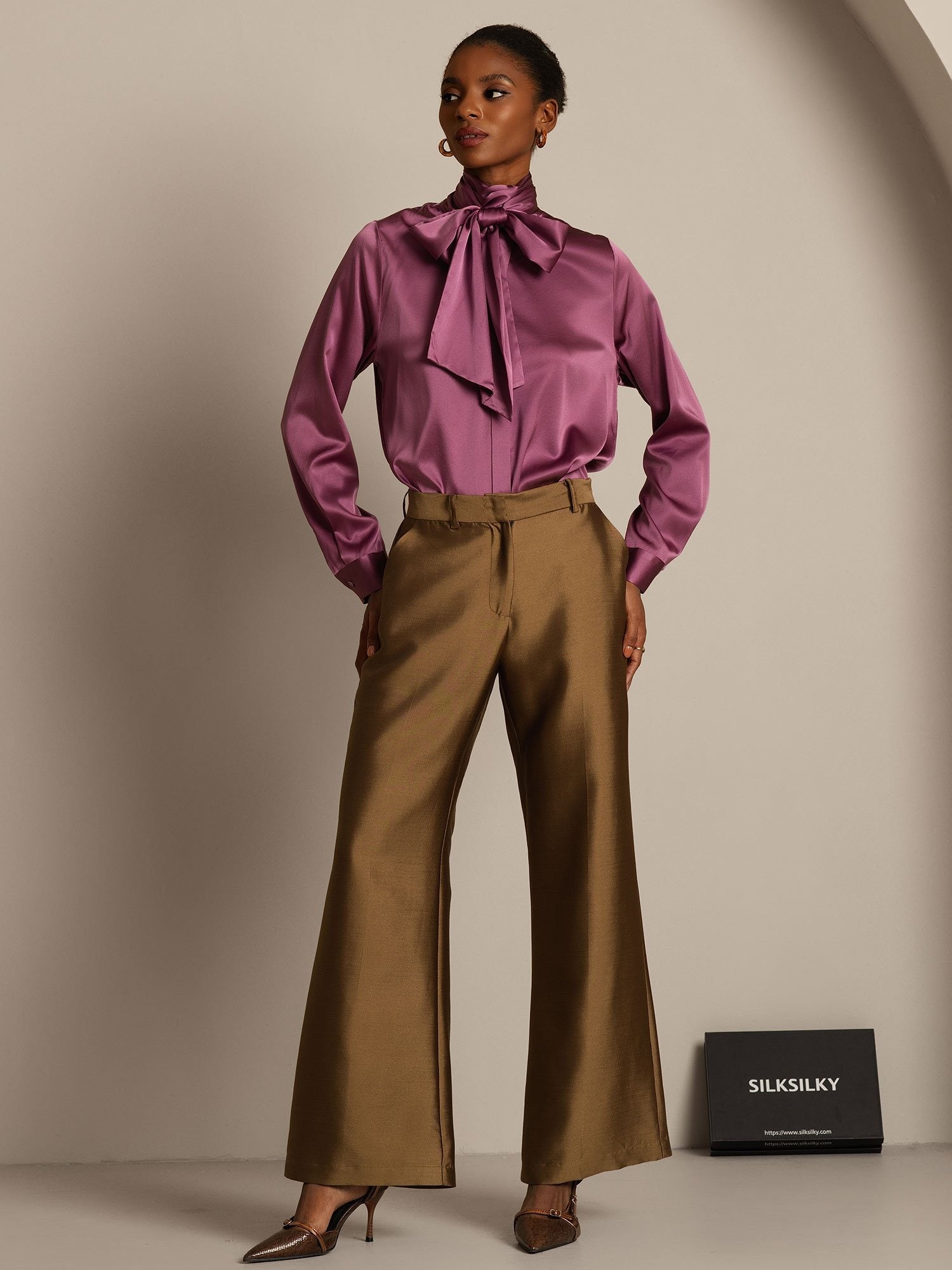 [Brons] SilkSilky-NL 32Momme Silk-Wool Blend Womens Pants 006,