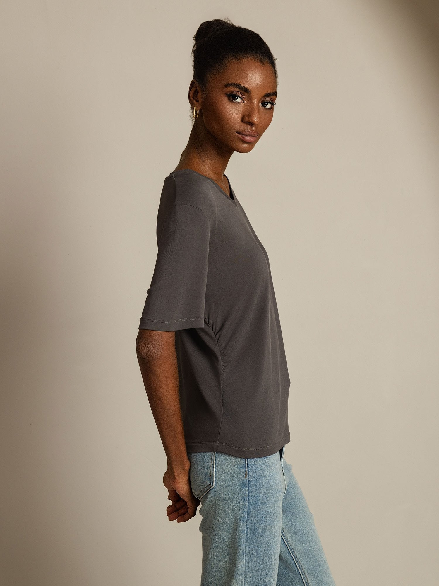 [Grijs] SilkSilky-NL Zijde Womens T-Shirt 003