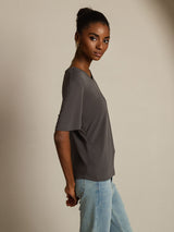 [Grijs] SilkSilky-NL Korte Mouw V Hals Dames T-Shirt 003