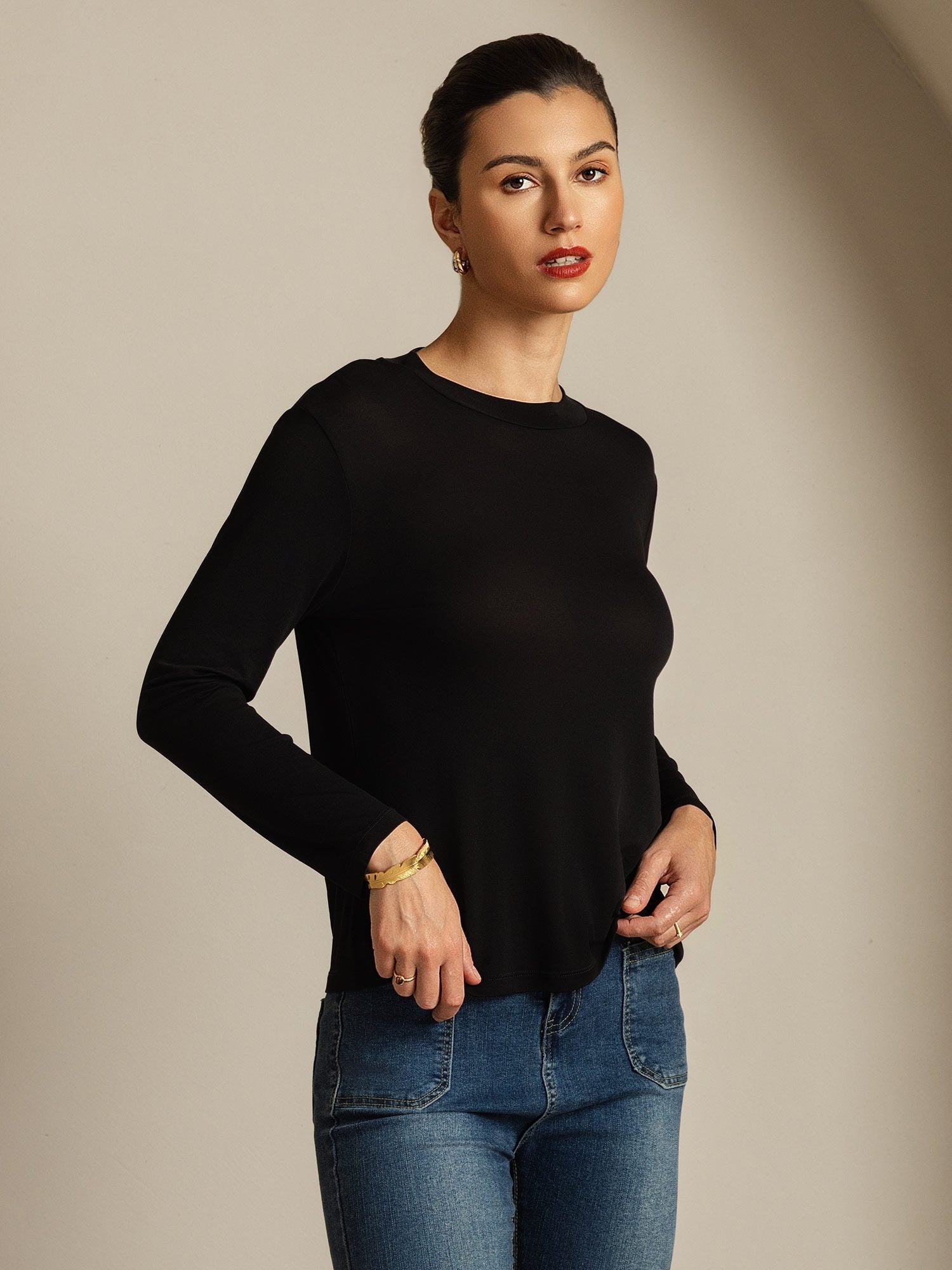 [Zwart] SilkSilky-NL Zijde Womens T-Shirt 006