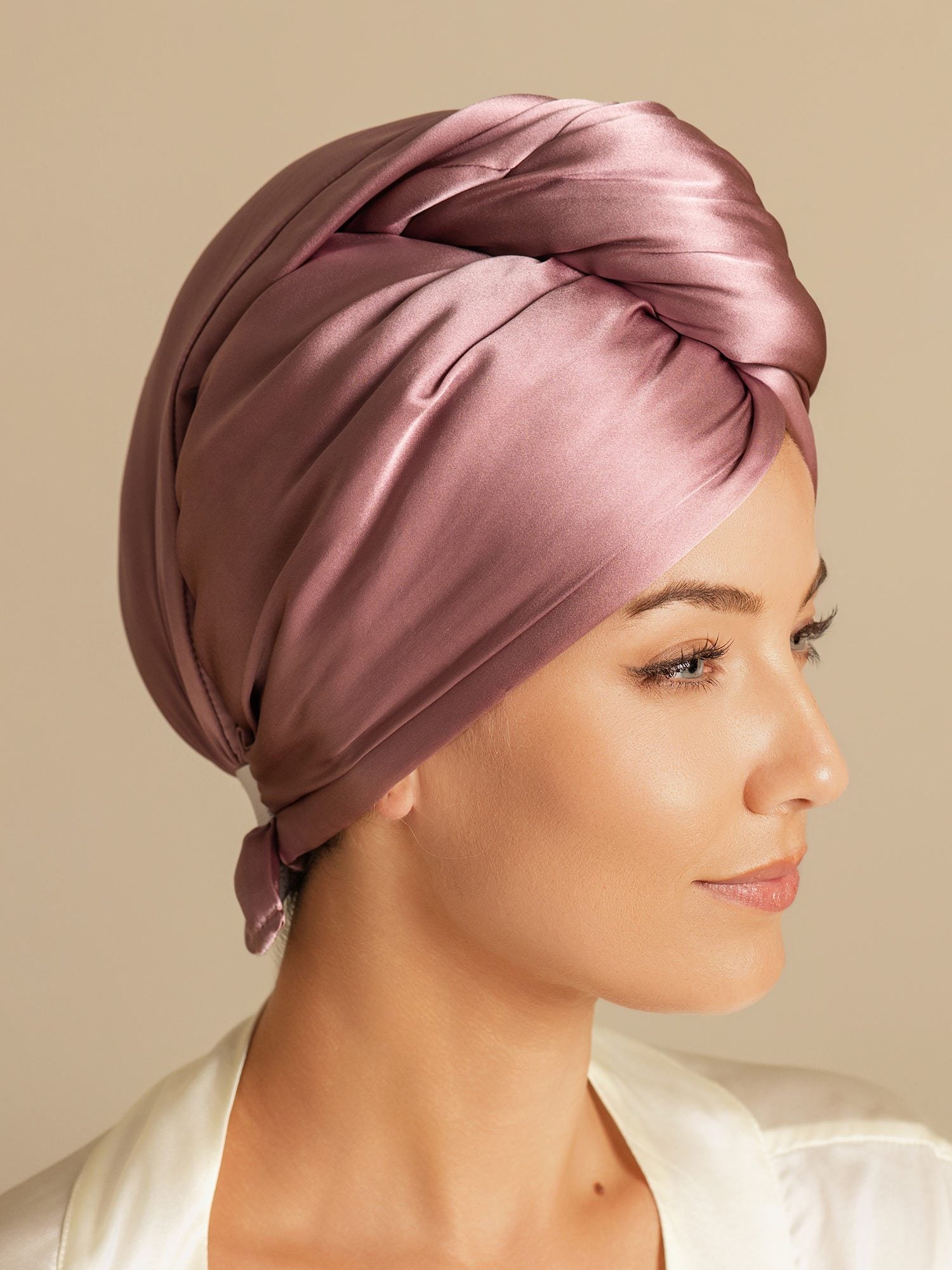 [Bleek Mauve] SilkSilky-NL Zijde Hair Towel Wrap 005,