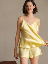 [Lichtgeel] SilkSilky-NL Spaghetti Bandjes V Hals Cami-Set 001
