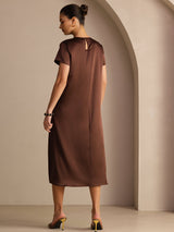 [Pure Chocolade] SilkSilky-NL Short Sleeve Round Neck Jurk 002