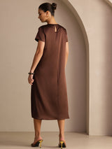 [Pure Chocolade] SilkSilky-NL Short Sleeve Crew Neck Jurk 002
