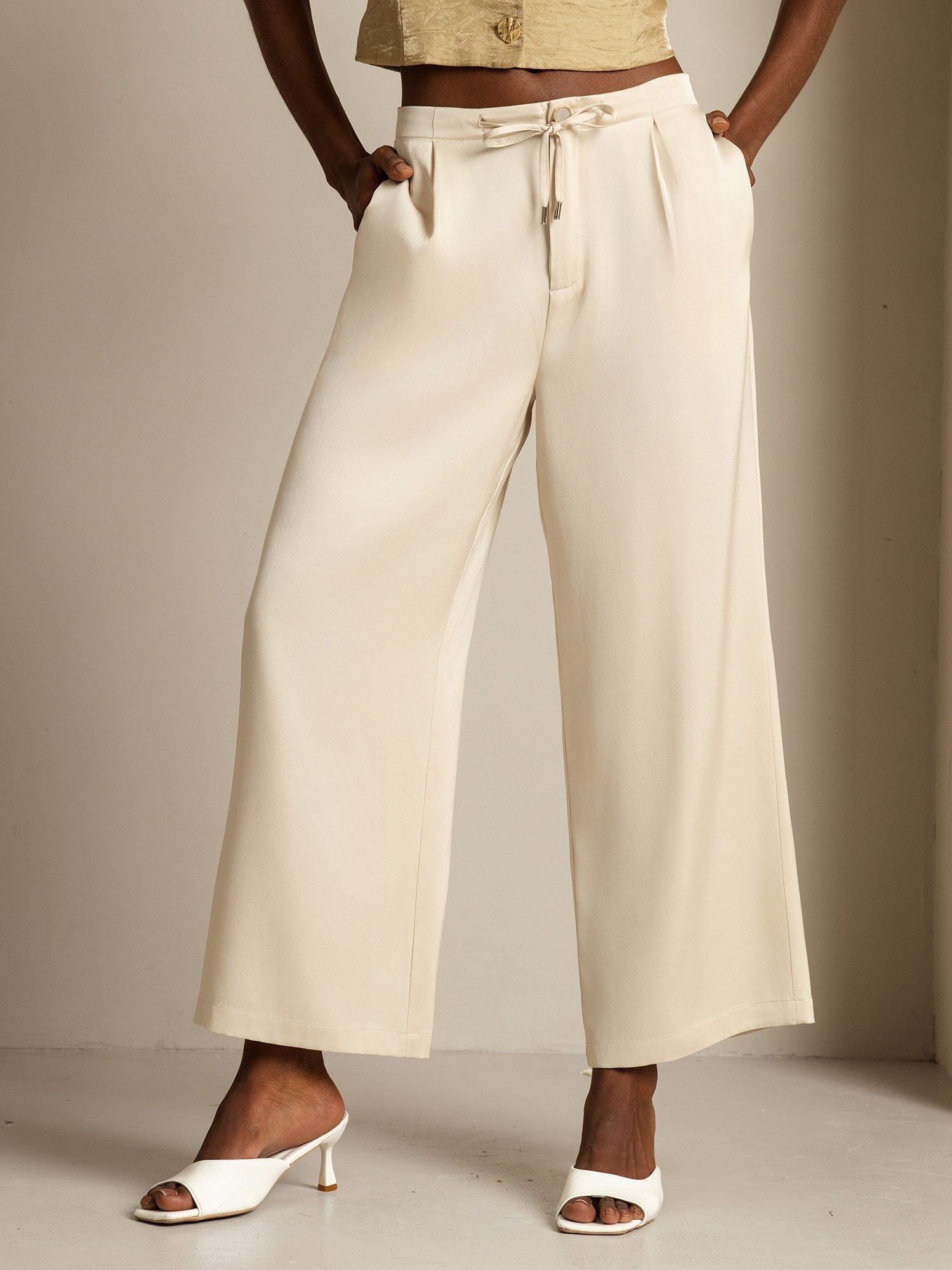[Beige] SilkSilky-NL 19Momme Zijde Womens Pants 001