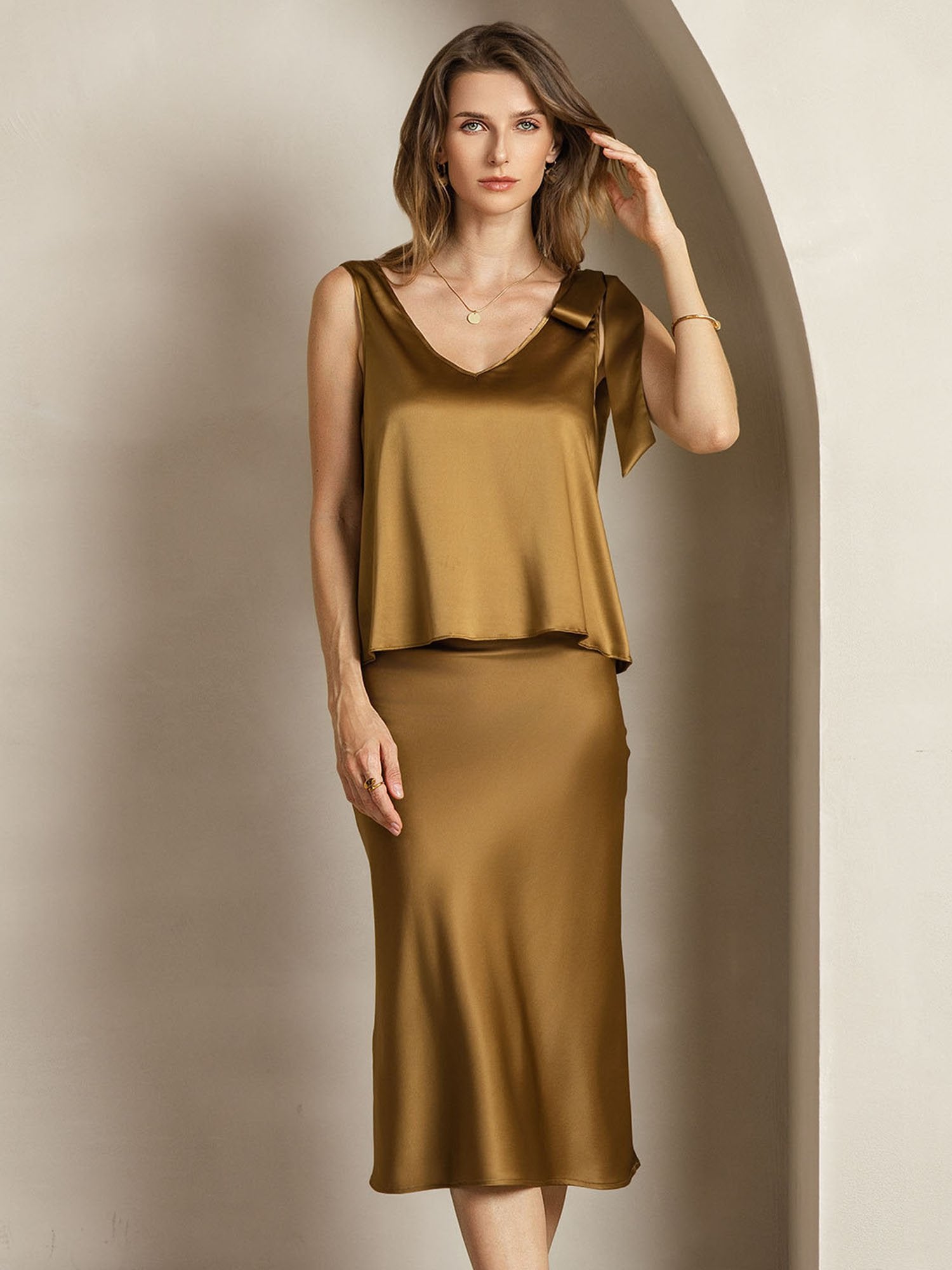 [Brons] SilkSilky-NL 19Momme Zijde Womens Outfit Sets 004